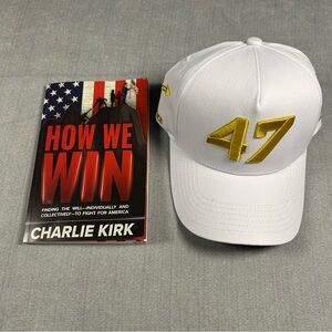 Charlie Kirk Limited Edition 47White Cap with How We Win Book bundle